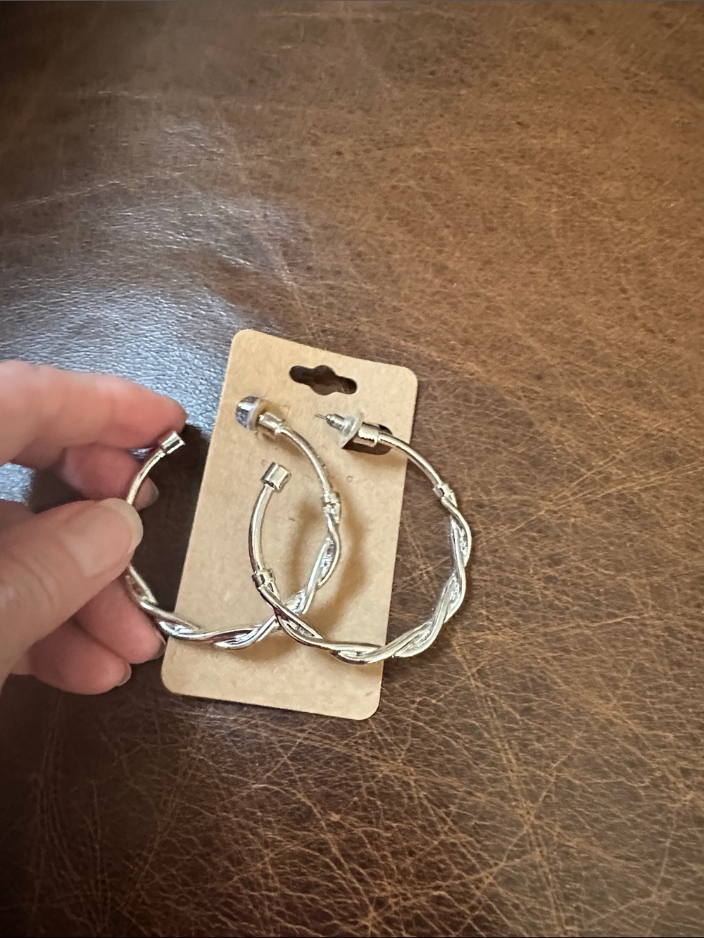 Silver Twisted Hoop pierced Earrings - Picture 6 of 6